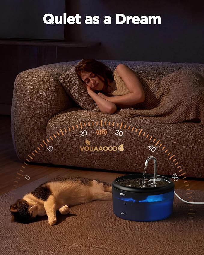 Cat Water Fountain for Cats Inside: Pet Water Fountain - Auto Cat Drinking Fountain - Faucet Pet Water Dispenser with LED Light - Silent Water Bowls for Small Animal - 80oz/2.4L Waterer with 9 filters