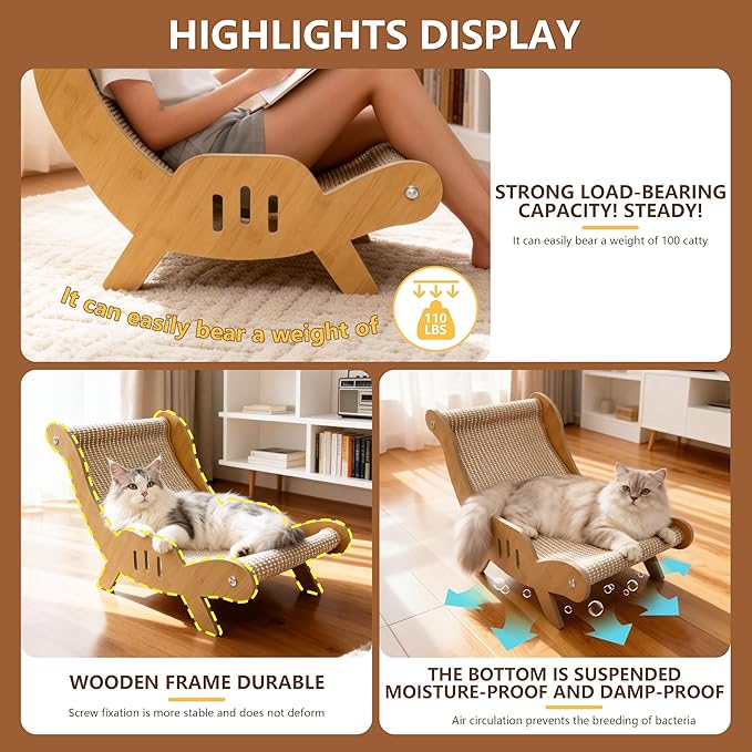 Large Sisal Cat Scratcher–Indoor Cat-Specific Bed & Scratching Pad Combo Lounger,Durable Scratching Mat,Non-Shedding Material