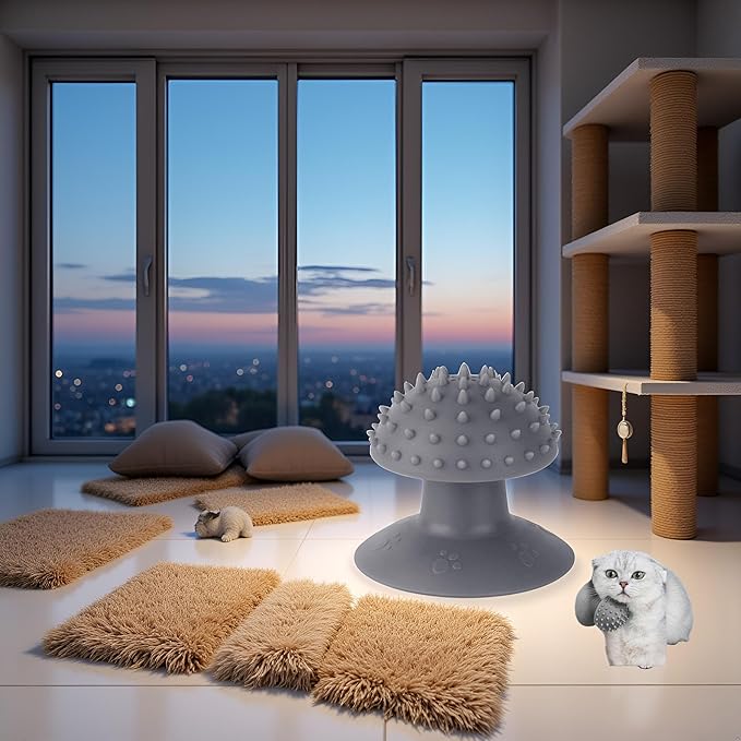 Grey Cat Corner Self Groomer - Remove Loose Fur, Removable Design for Cleaning, Massage Combs for Short and Long Fur, Grooming Brushes for Cats and Kittens