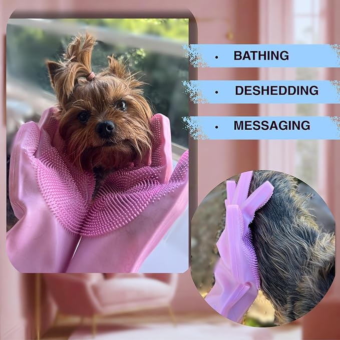 Extra Thick Grooming Gloves for Cats & Dogs - Pet Hair Removal Glove, Silicone Brush for Dog or Cat Washing, Puppy Bath Supplies for Shedding Cleaning & Bathing, Shower Shampoo Scrub