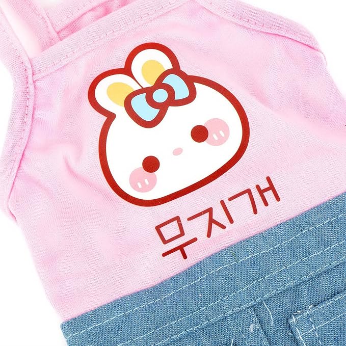 PAIDEFUL Small Girls Dog Denim Dress Spring Summer Sundress Cartoon Patch Soft Comfortable Puppy Clothes Cute Sleeveless Pullover Cats Costume Birthday Party, Pink, S