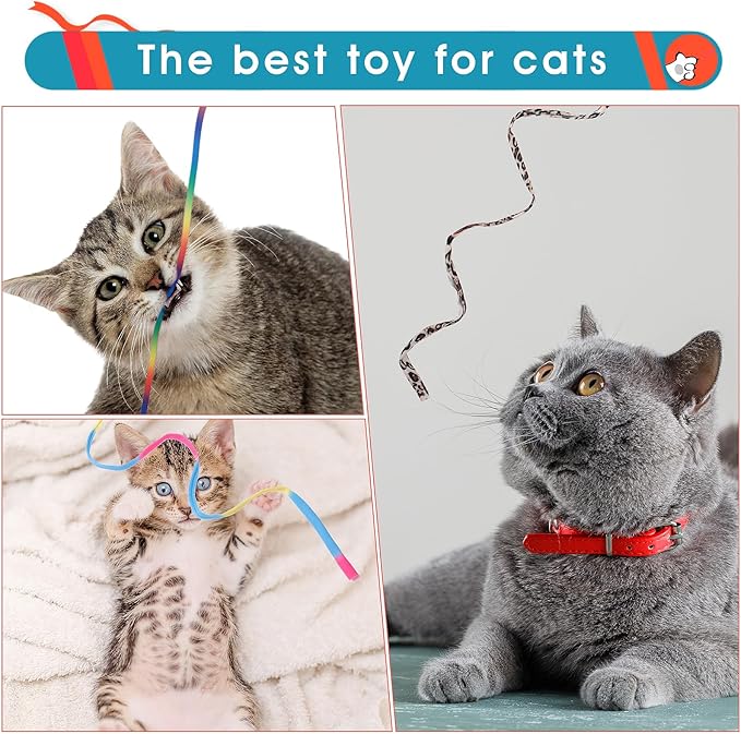Amaxiu Cat Wand Toy Set, Interactive Cat Wand Toy with Rainbow Ribbon String, Leopard Print Cloth String for Small Cats Kittens Indoor Training Catcher (3 Packs)