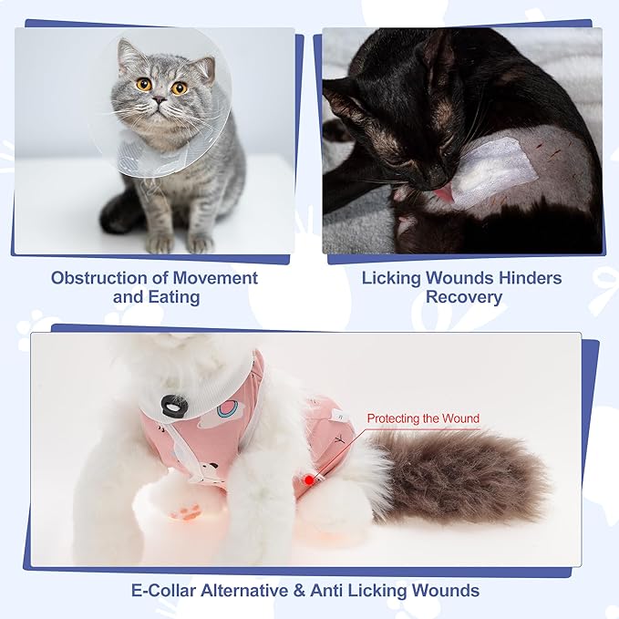 Cat Recovery Suit, Soft Breathable Cat Surgeries Suit, Cat Onesie for Cats After Surgeries, Prevents Licking Wounds, M, Pink