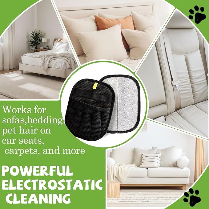 Upgraded Five-Finger Electrostatic Pet Hair Remover Glove for Cats & Dogs Reusable Magic Fur Brush Washable Double Sided Static Pet Hair Fur Remover Tool for Couch, Car Seat, Carpet & Laundry