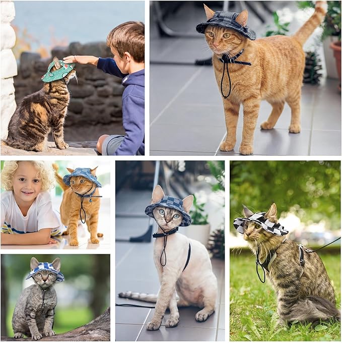 QBLEEV Cat Hats for Cats Only, Sphynx Hat with Ear Hole, Kitten Headwear Mini Sun Sombrero Caps, Summer Cat Cowboy Hats, Pet Chihuahua Sunscreen Baseball Outdoor Climbing Cap Birthday Party
