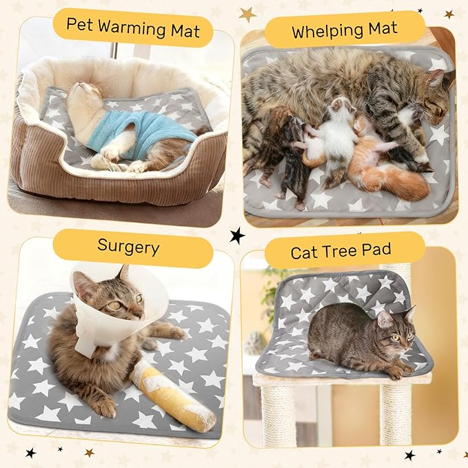 2 Pack Self Warming Cat Bed Pad Mat Endothermic Color Changing Pet Mat Self Heating Cat Pads Warm Thermal Pet Pads with Non-Slip Bottom and Star for Outdoor Indoor Cats & Small Dogs