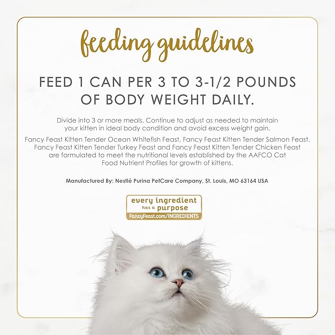 Fancy Feast Purina Tender Ocean Whitefish,Turkey,Chicken and Salmon Feasts Wet Kitten Food Variety Pack - 3 oz. Boxes,(Pack of 48)
