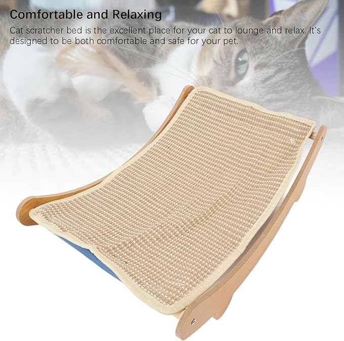 Cat Hammock Chair Scratch Cat Scratching Hammock Wooden Cat Rest Lounge Bed Portable Beach Chair Cat Hammock Furniture Protector Cat Scratcher Bed for Home (Large)