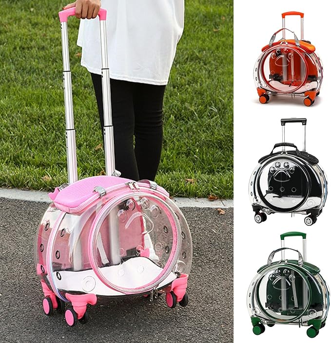 Rolling Cat Carrier,Clear Cat Carrier with Wheels,Pet Trolley Case Pet Backpack for Kitty Small Dog Sturdy and Breathable Design Portable Cats Dogs Backpack for Travel/Taking a Walk Orange