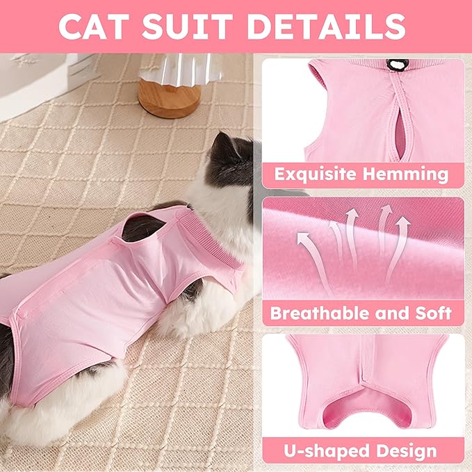 Hpetppy Cat Recovery Suit, Breathable Cat Surgery Recovery Suit Female, Cat Onesie for Cats After Surgery Spay Surgical Abdominal Wound Skin Diseases Cone of Shame Alternative (Pink,S)