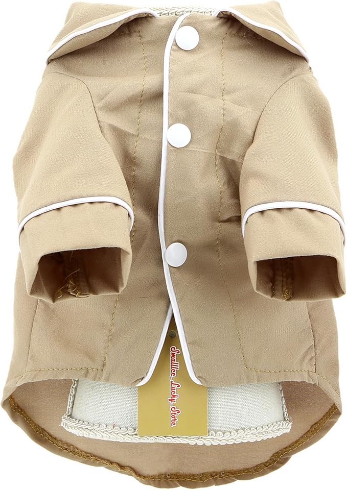 SMALLLEE_LUCKY_STORE Dog Pajamas for Small Medium Dogs Cats Soft Pet Sleepwear Shirts Comfortable Lapel Pjs Loungewear Clothes Bulldog Chihuahua Yorkie Two-Legged Outfit, Khaki, 4XL