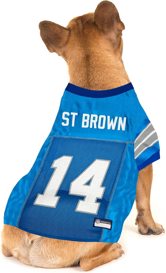 Pets First NFLPAAMON-RA ST Brown Jersey #14, NFL Dog Shirt, Detroit Lions Mesh Jersey, Size Medium