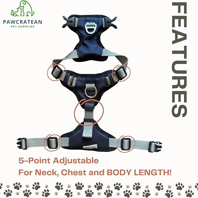 Adult Cat Outdoor Harness, 5-Point Adjustable Vest and Leash Set, Navy Blue, Reflective, Soft Material (Small)