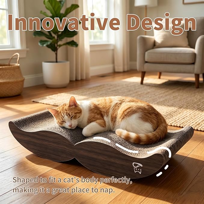 Thickened Cat Scratcher, 17.3'' L x 7.7'' W x 3'' H Double-Sided Cat Scratching Board & Bed for Indoor Cats, Scratch Pad to Protect Furniture, 2 Pack