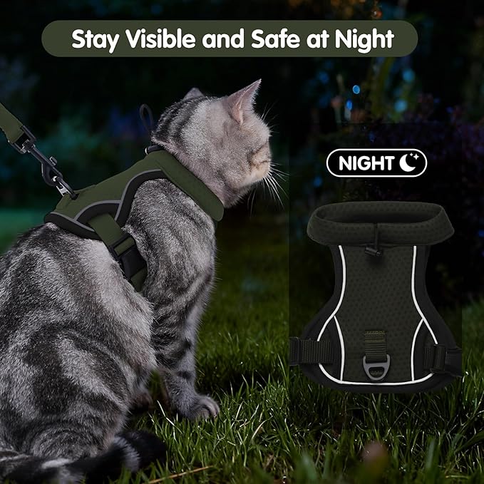 LIANZIMAU Cat Harness and Leash Escape Proof,Adjustable Cat Harness for Outdoor Walks with Reflective Strip, Lightweight and Soft Mesh Vest