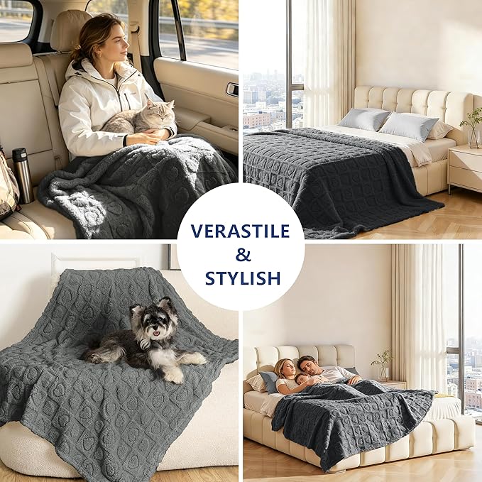 gogobunny Pet Blanket for Dogs Cats, 300GSM Ultra Soft Coral Fleece Blanket, Washable Small Dog Cat Blanket, Calming Crate Mat, Furniture Protector for Couch Bed Car Seat, Grey, 25x35IN