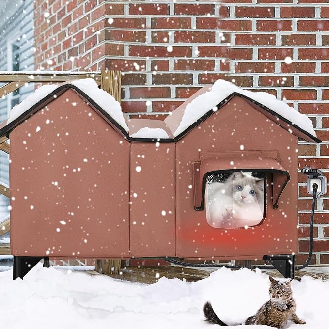 Heated Outdoor Cat House Weatherproof for Winter - Extra Large Heated Cat House for Outside Waterproof, Elevated Base, Escape Door, Insulated Outdoor Cat Shelter for Multiple Cats Feral Stray Kitty