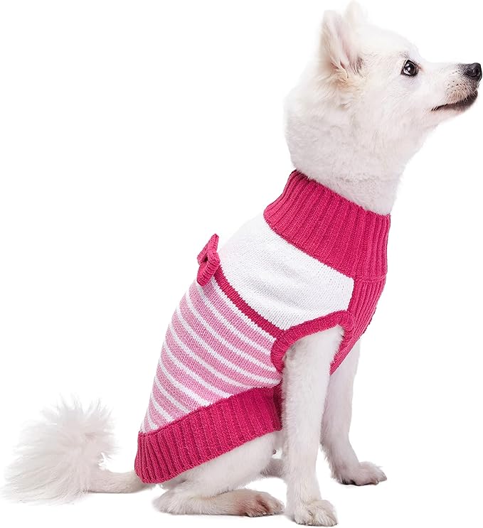 Blueberry Pet Cozy Soft Chenille Classy Striped Dog Sweater in Pinky Princess, Back Length 10", Pack of 1 Clothes for Dogs