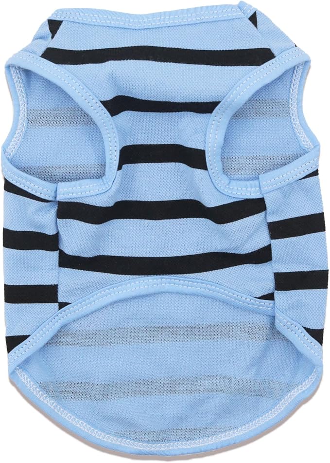 Pet Dog Striped T-Shirt Dogs Cats Cotton Vest Spring Summer Pet Apparel Tee Shirt Suitable for Small Medium Large Pets French Bulldog Bichon Clothes, Blue, Medium