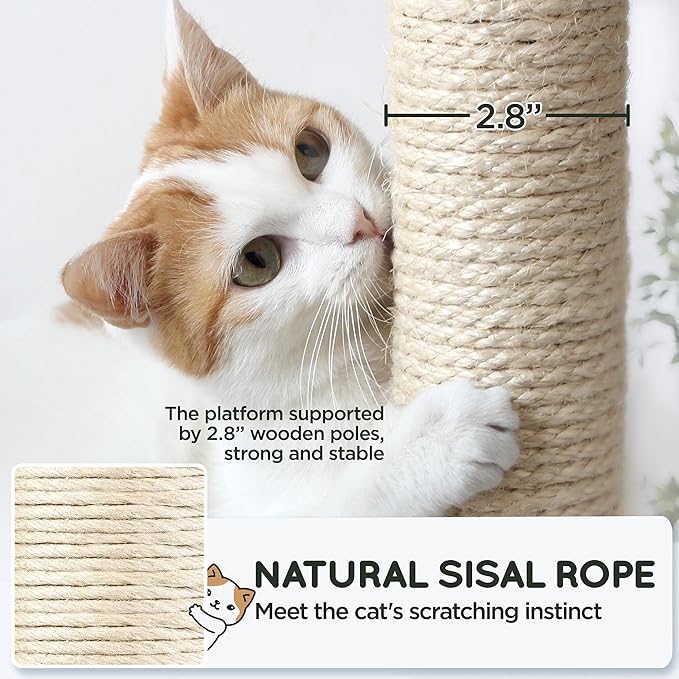 Topeakmart 63in Cat Tree, Large Cat Tower Furniture with Cat Condo, Padded Platform & Sisal-Covered Scratching Post, Stable Cat Tower Pet Play House