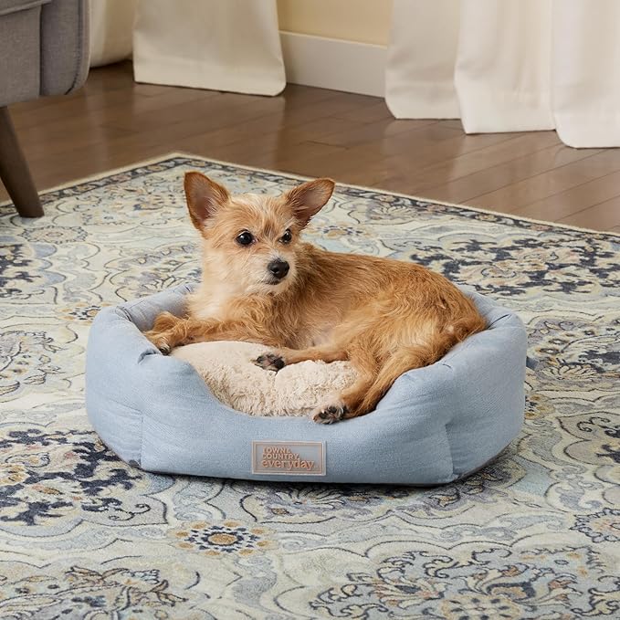 Town & Country Everyday CuddleTown Faux Linen Comfy Cozy Cuddler Pet Bed, Supportive & Calming, Non-Slip Bottom, Machine Washable Cover, Grey, XS 20"x14"x6"