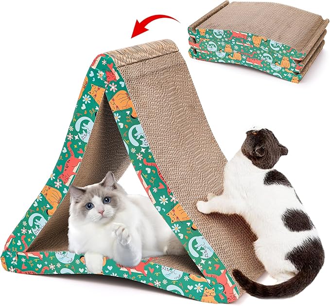 Nicunom Cat Scratcher Foldable Cat Scratching Board, Triangle Cat Scratching Pad, 6 Usable Sides Cat Scratchers Vertical Cat Scratching Post for Indoor Cats, Recyclable Cardboard Lounge