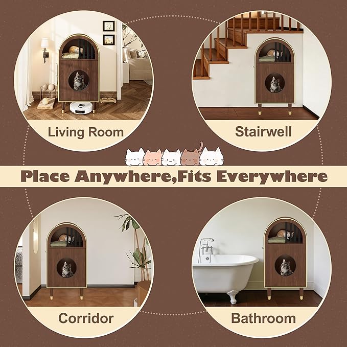 Cat Litter Box Enclosure, 2-in-1 Wooden Condo Cat Bed, Cat Shelter Furniture with Two-Level Cozy Haven for 2 Cats, Cute Kitty Condo for Sleeping, Luxury Cat House& Furniture, Espresso