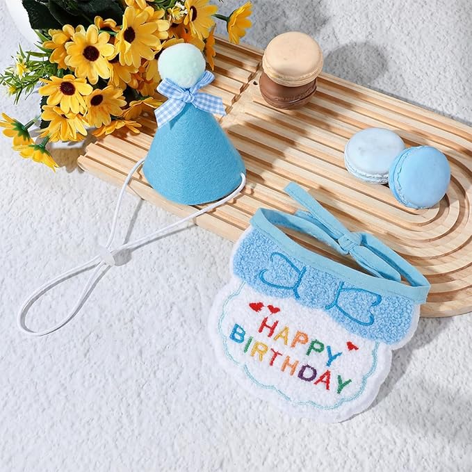 Tyqour Cat Birthday Hat Birthday Hats for Stuffed Animals Dog Party Hat Birthday Party Decorations Set for Small Medium Cats & Dogs (Blue)