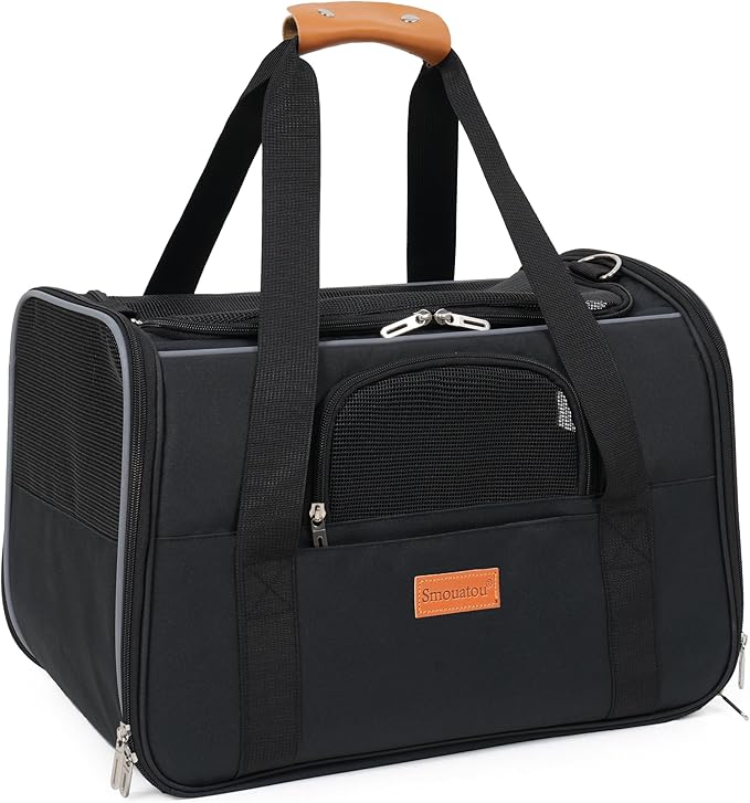 SMOUATOU Cat Carrier, Dog Carrier, Cat Bag Carrier, Cat Travel Carrier, Soft-Sided and Scratch-Proof mesh Cat Bag Pet Carriers, Travel Puppy Carry, Pet Home(Black)