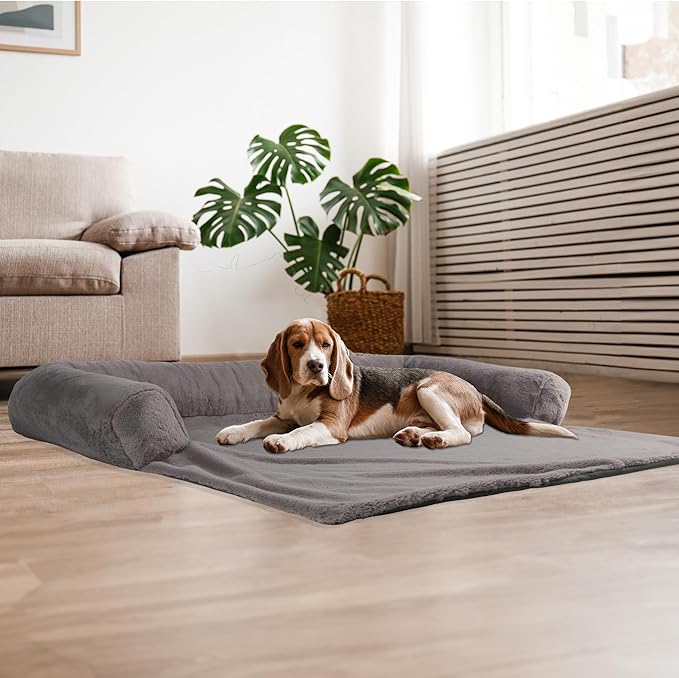 PETMAKER Couch Cover for Dogs Washable - 45x45in Plush Dog Couch Cover Protector for Large Pets - Washable Pet Furniture Protector with Foam Bolster and Non-Slip Bottom - Puppy Essentials (Gray)