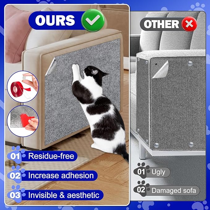 ENONCI 23.6x15.8 Couch Wall Corner Protection for Indoor Cats,Anti Scratch Furniture Protector from Cats Scratching,Trimmable Climbing Cat Scratcher Pad Play Mat Easy Use for Cat Board/Door/Carpet