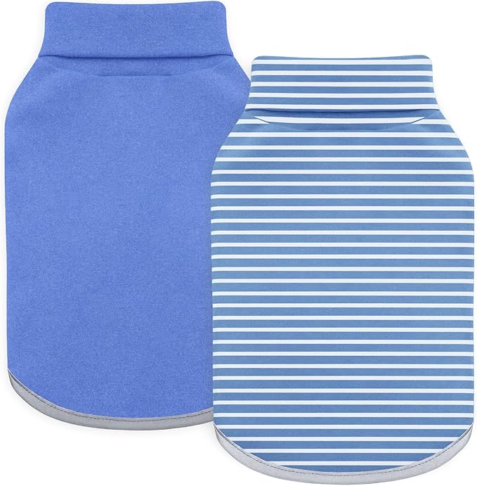 Idepet 2 Pack Striped Dog Sweater, Stretchy Dog Shirt Vest Turtleneck Pet Pullover Puppy Clothes Reflective Sweatshirt Fleece Cat Apparel (Blue Stripe + Navy, XX-Large)