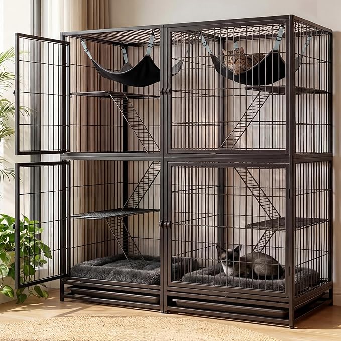 Novabright 4 Pack Cat Bed Mats & Hammocks Set 2 Self Warming Cat Bed Pad 21" x 17" and 2 Pet Hammocks Durable for Cage Houses Resting Sleepy Indoor Outdoor Cats Small Dogs Crate Accessories Grey