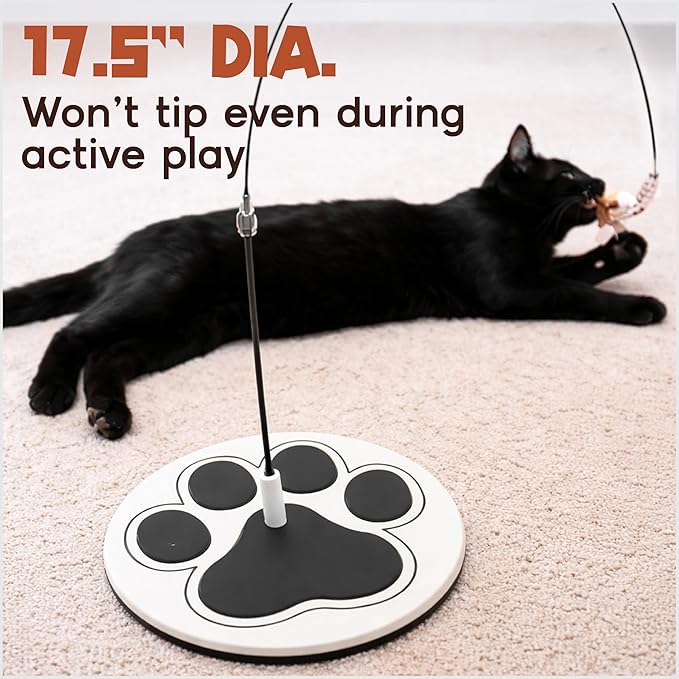 Interactive Cat Toys for Bored Indoor Adult Felines - Any Surface Base Teaser Wand - Feather Stimulation Activity - Bird Simulation Self Play Kitten Enrichment Solo Exercise - Juguetes para Gatos