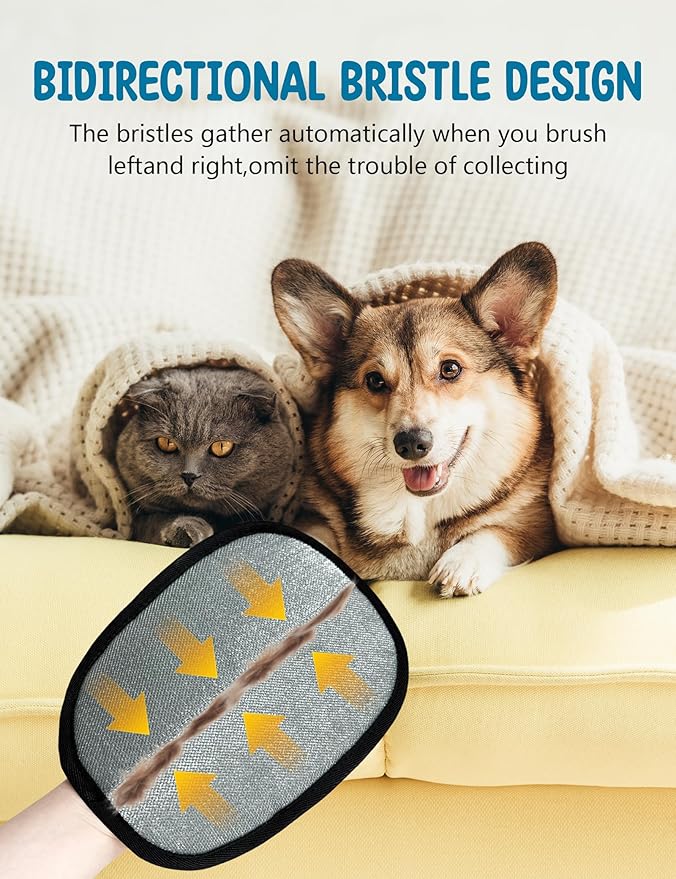 Upgraded Five-Finger Electrostatic Pet Hair Removal Glove for Cats & Dogs, Reusable Magic Brush Grooming Mitt for Furniture, Couch, Carpet, Car Seat & Clothing