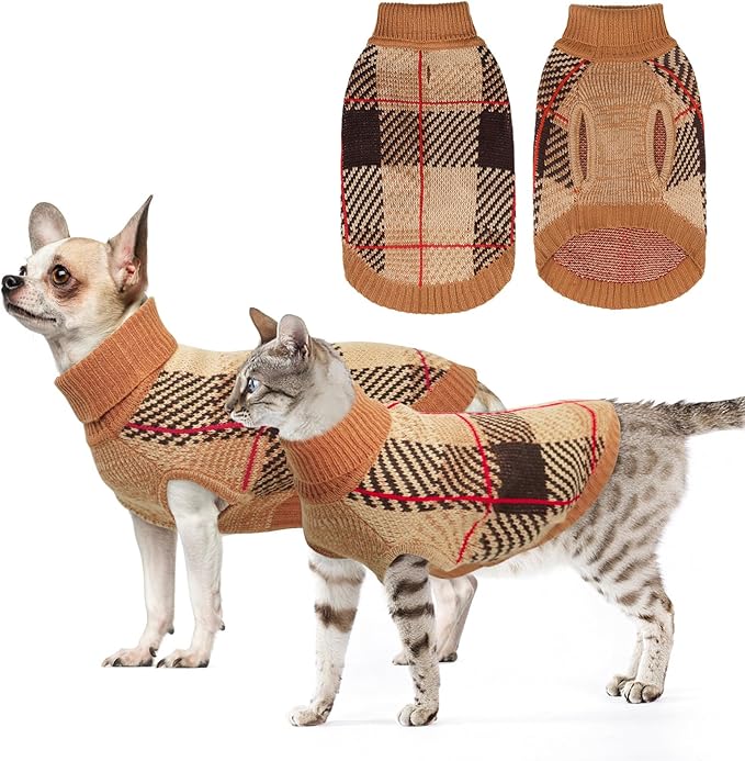 BEAUTYZOO Knitted Pullover Dog Sweater for Small Medium Dogs Puppy Girls Boys,Turtleneck Dog Clothes Cat Sweater, Fall/Winter Warm Soft Apparel,Cold Weather Knitwear with Leash Hole,Chihuahuas,Yorkie