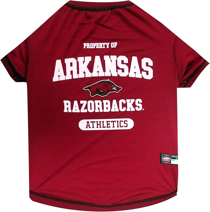 Pets First Collegiate ARKANSAS RAZORBACKS Dog T-Shirt, Medium. - Licensed Shirt for Pets Team Colored with Team Logos.- Premium Stretchable Materials for the Comfrot of your Dog & Cat.