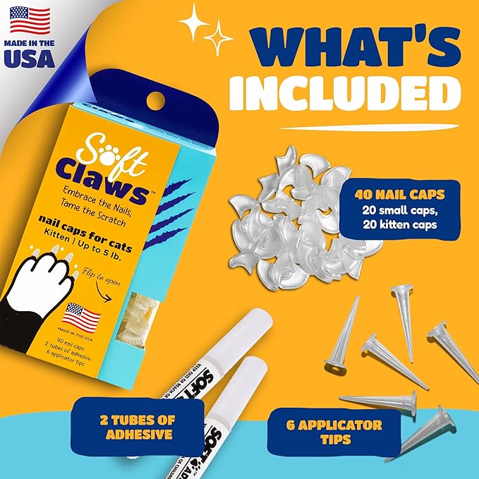 Soft Claws Cat Nail Caps for Kitten – 40 Clear Caps | Veterinarian-Developed | Protects Furniture & Skin – Easy to Apply, Long-Lasting Anti-Scratch Cat Claw Covers