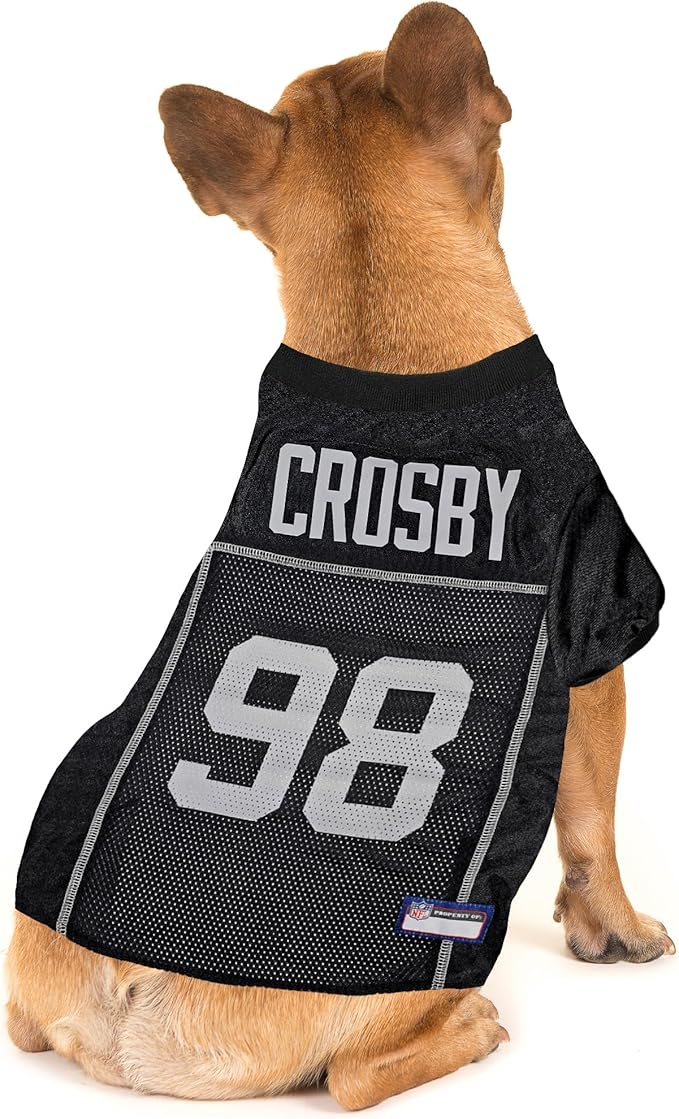 Pets First NFLPA Pet Maxx Crosby #98 - NFL Las Vegas Raiders Dog & CAT Mesh Jersey, Size: Medium. Cutest Dog Jersey Licensed by The NFL & NFLPA! Be a Real Fan & Support Your Team & Player Now!