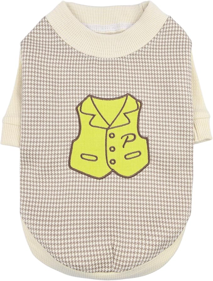 Puppia Francis Dog Shirt Round NeckTrendy Fashionable Cute Dog Apparel for Small and Medium Dogs, Beige, Small