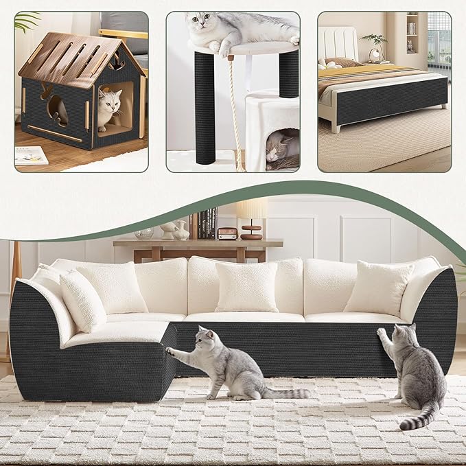 Couch Wall Corner Protector for Indoor Cats, Anti Scratch Furniture Protector from Cats Scratching, Trimmable Climbing Cat Scratcher Pad Mat for Cat Board/Door/Carpet(Black, 78.7x15.8In)