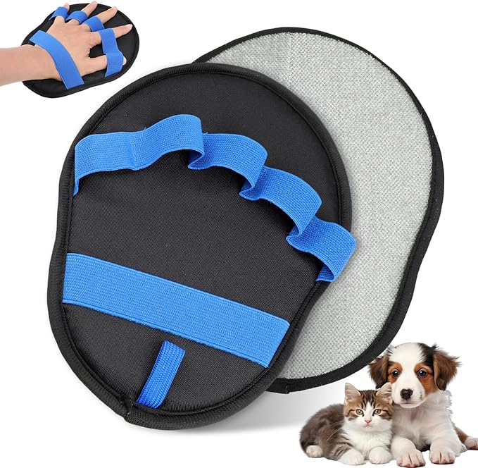 Upgraded Five-Finger Electrostatic Pet Hair Removal Gloves, Reusable Cat & Dog Hair Remover for Couch, Furniture, Carpet, Car Seat, Clothing - Magic Brush Pet Grooming Glove (Blue)