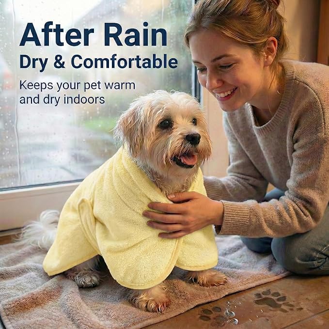 Dog Bathrobe Super Absorbent Towel for Small Dogs Cats Fast Drying Dog Robe Coat with Hood Puppy Cat Bath Towel Wrap Pet Grooming Supplies After Shower (Yellow,XS)