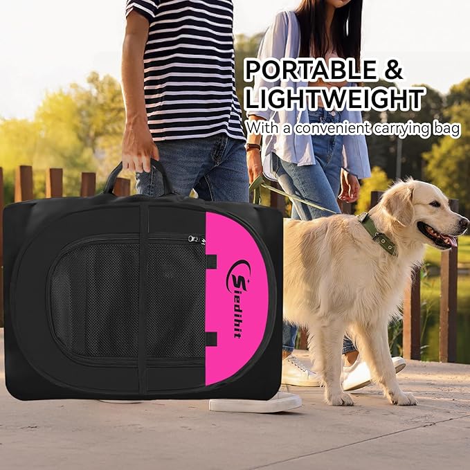 Siedihit Dog Cat Playpen, Large Puppy Pet Playpen, Dog Crate Tent Cage Indoor/Outdoor, Portable Pop Up Dogs Kennel Playpen with Carrying Case for Dogs/Cats/Rabbits, Hot Pink