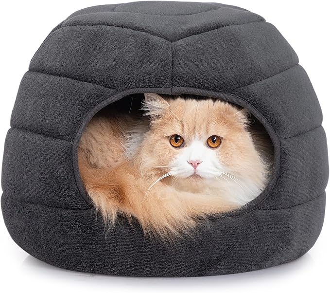Hollypet Cat Bed Self-Warming 2 in 1 Foldable Kitty Cave House Nest Pet Sleeping Bed for Indoor Cats, Gray Igloo