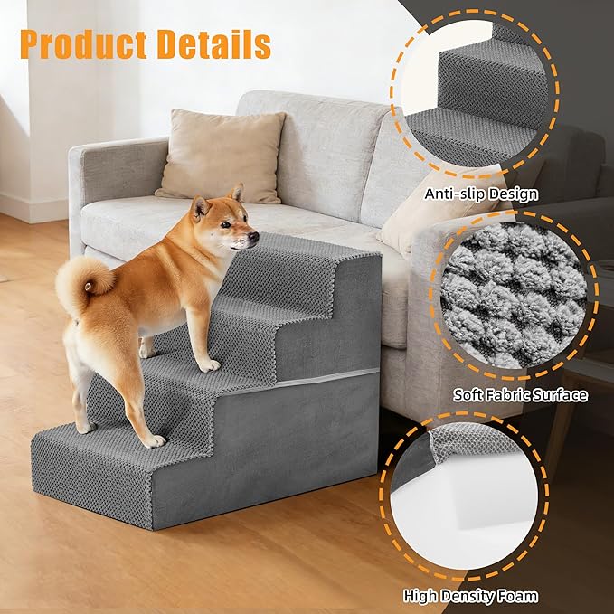 NEWBULIG 4-Step Dog Stairs, 18" H Dog Steps for Sofa and Chair, Non-Slip Sturdy Pet Steps for Small Dogs and Cats, Pet Ramp for High Bed Indoor