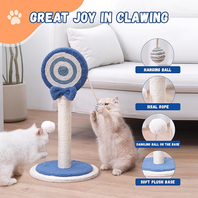 Kitten Kitty Cat Scratching Post Pole Scratcher Cute Sisal Rope Toy Indoor Room Decor Scratch Mini Blue Decorative Accessories Lollipop Hanging Ball
