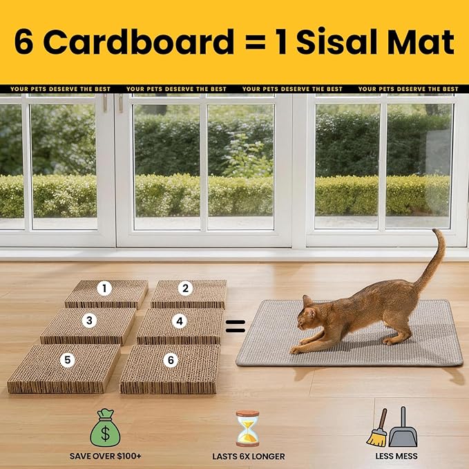 Conlun Extra Large Cat Scratcher Mat (27.5" x 35.4"), Natural Sisal Cat Scratching Pad for Indoor Cats, Mess-Free Cat Scratch Rug & Cardboard Alternative, Couch & Furniture Protector