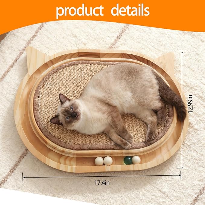 Sisal Cat Scratcher Toy with Ball Track,Wooden Interactive Cat Toy,Cats Scratch Pad for Indoor Cat, Physical Exercise for Kitty and Medium Cat
