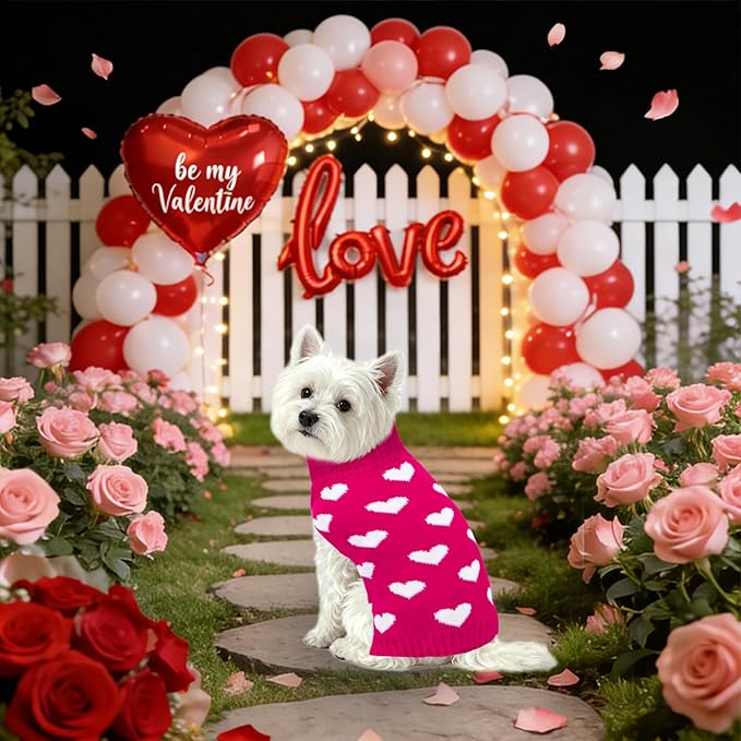 Valentines Dog Sweater, Knit Pet Small Dog Sweater Holiday Valentine’s Day Outfit Clothes for Small Medium Large Dogs Pets (Rose Red, Medium)